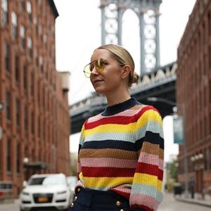 Halogen Multicolor Striped Crew Neck Sweater